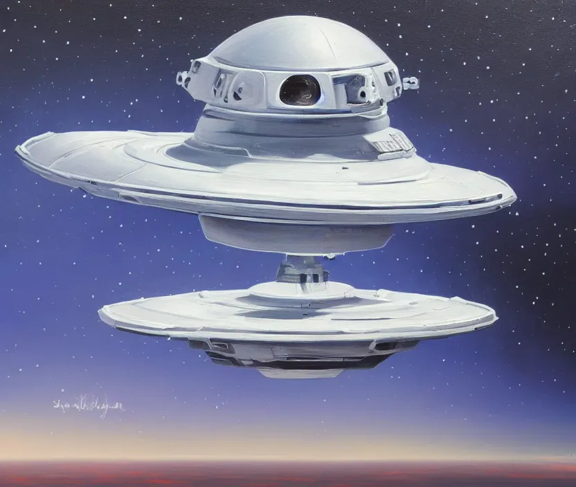 Image similar to a very detailed painting of a spaceship, ufo, very small brushstrokes, the background is white, 4 k,