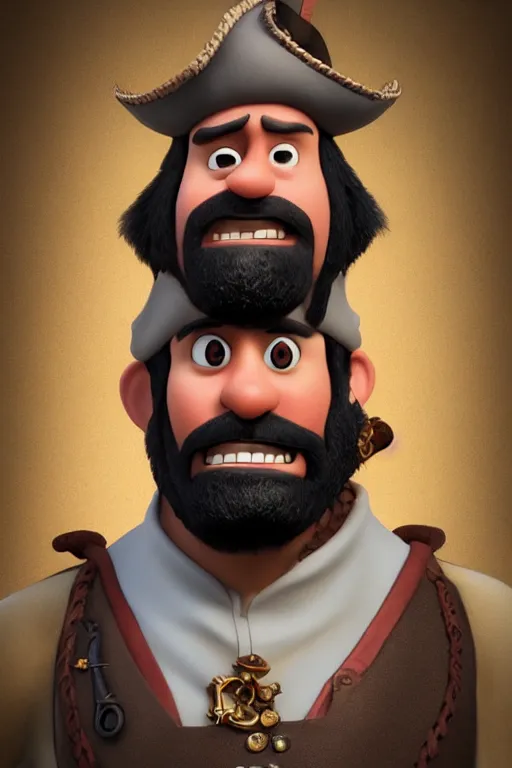 Image similar to portrait of blackbeard pirate. pixar disney 4 k 3 d render funny animation movie oscar winning trending on artstation and behance. ratatouille style.