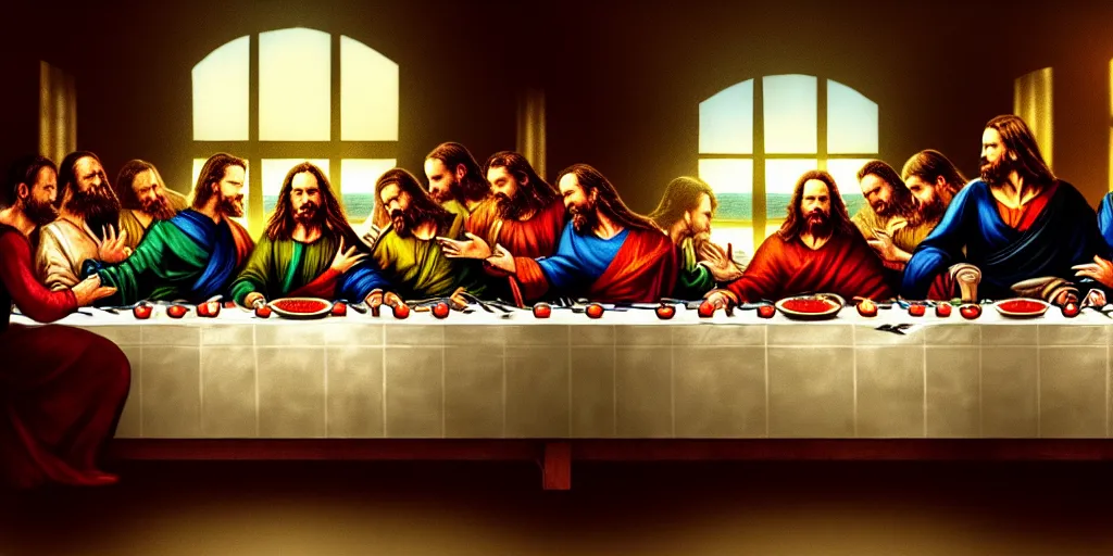 Image similar to christopher nolan last supper, digital painting, trending on artstation, sharp focus, 4 k