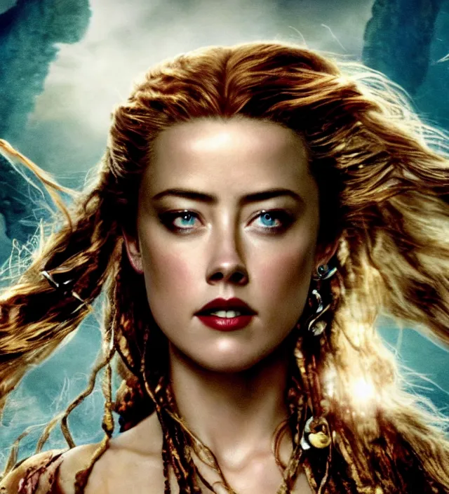 Image similar to amber heard as mermaid in pirates of the caribbean, movie still frame, hd, cinematic lighting