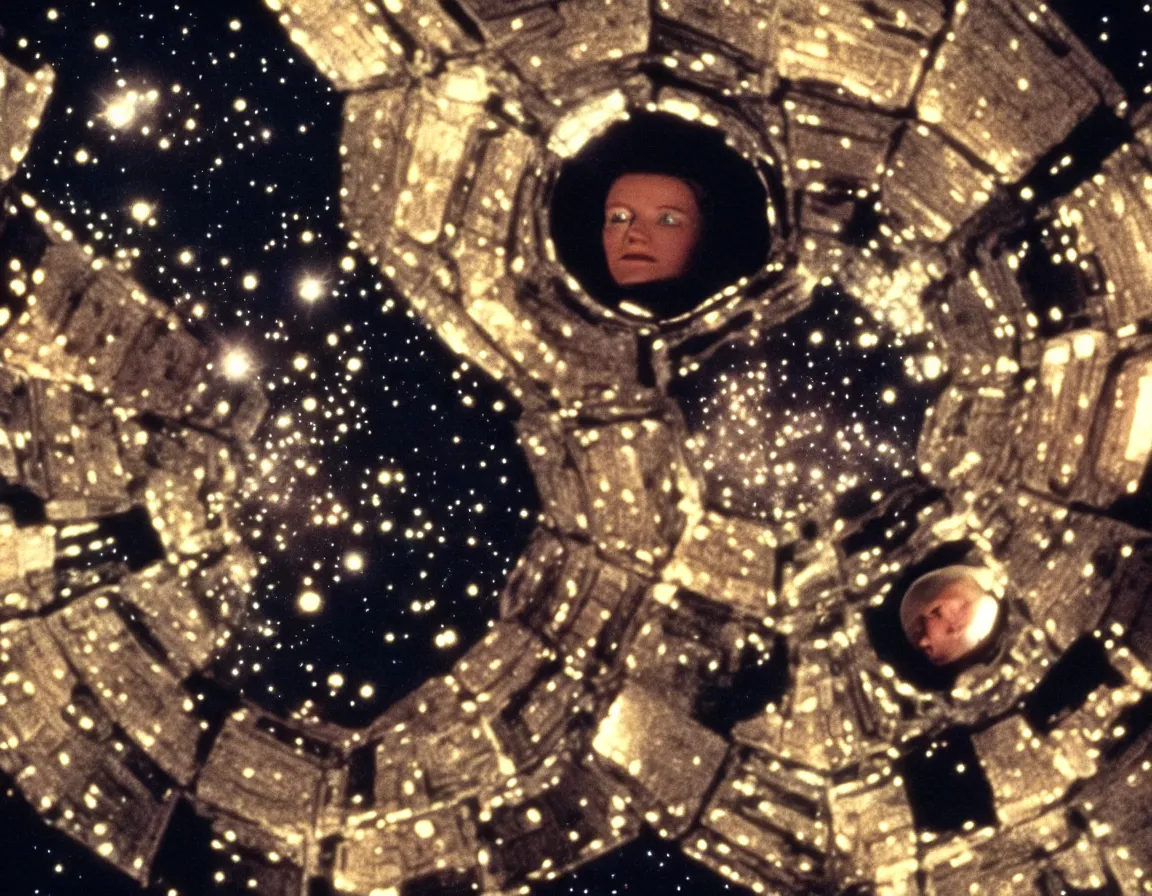 Prompt: My God It's Full Of Stars, still from 2001 A Space Odyssey (1968), 70mm