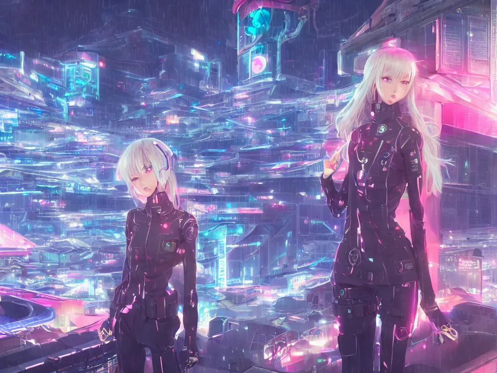 Prompt: full portrait anime visual of futuristic female cyber airforce, on neon light tokyo rainy rooftop, ssci - fi and fantasy, intricate and very beautiful, human structure, concept art, kyoto studio, sharp focus, anime fantasy illustration by rossdraws and magali villeneuve and liya nikorov and luxearte, frostine engine