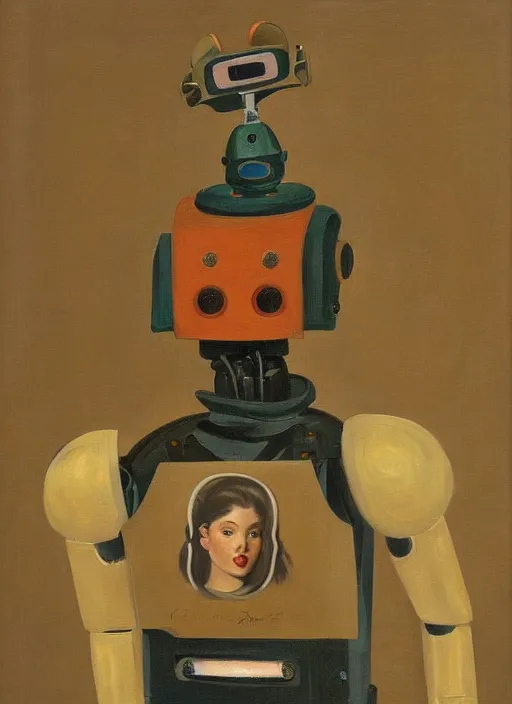 Image similar to painting of a robot by John Currin