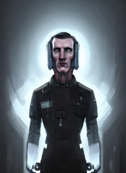 Image similar to « a portrait of cyberpunk adolf hitler, glowing eyes, a digital painting by charlie bowater, featured on cgsociety, fantasy art, behance hd, wiccan, artstation hd »