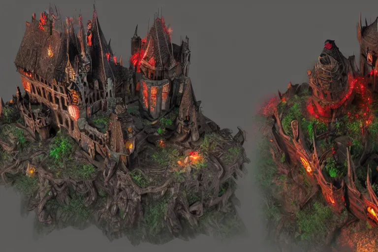 Image similar to big evil fairy castle - city rock dark shadow elves, might and magic heroes 7, dark fantasy, shadows, artstation trending, unreal engine 5, red