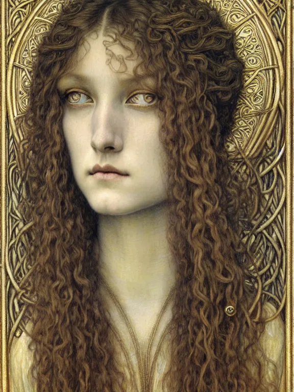 Image similar to detailed realistic beautiful young medieval queen face portrait by jean delville, gustave dore and marco mazzoni, art nouveau, symbolist, visionary, gothic, pre - raphaelite. horizontal symmetry