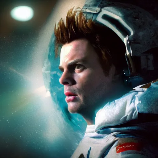 Image similar to hyperrealistic film still of ace ventura hiding in space, dead space, stunning 3 d render, inspired by istvan sandorfi & greg rutkowski & unreal engine, perfect symmetry, dim volumetric cinematic lighting, 8 k octane comprehensive render, extremely hyper - detailed, incredibly lifelike attributes, intricate, real flesh texture, masterpiece, artstation, stunning,