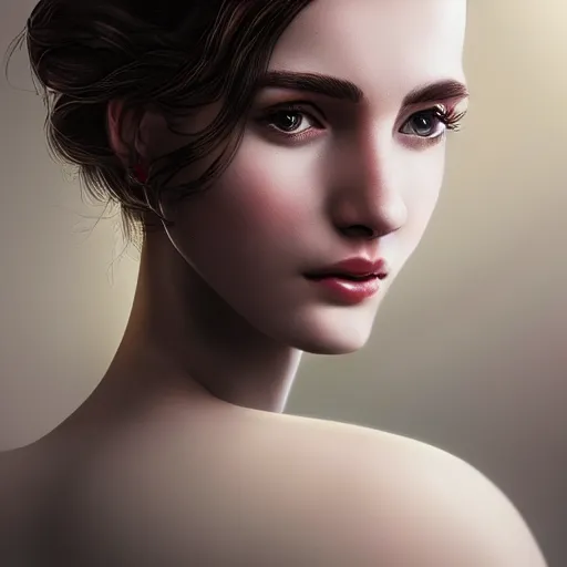 Prompt: meredit frampton style hight focus of a wonderful realistic sweet wonderful symmetrical profile portrait of a lady with a clear skin she has a white rose on her lips, dramatic light, cinematic, artstation, octane render 8 k s 1