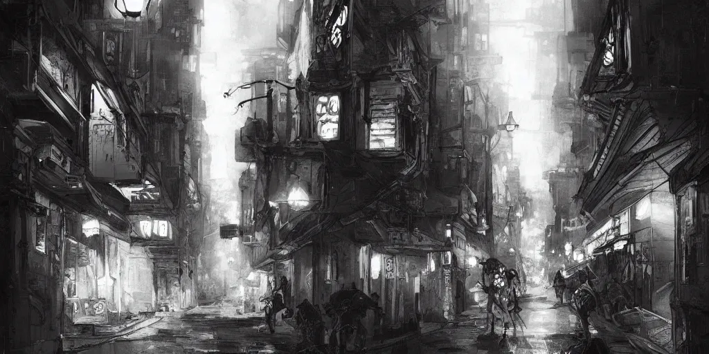 Image similar to nihei, the streets of salt lake city at night, black and white photography, noir, knights, detailed, artstation