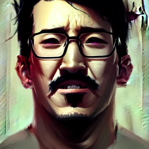 Prompt: a portrait of Markiplier by Greg Rutkowski, digital art, horror, trending on artstation, anime arts, featured on Pixiv, HD, 8K, highly detailed, good lighting, beautiful, epic, masterpiece