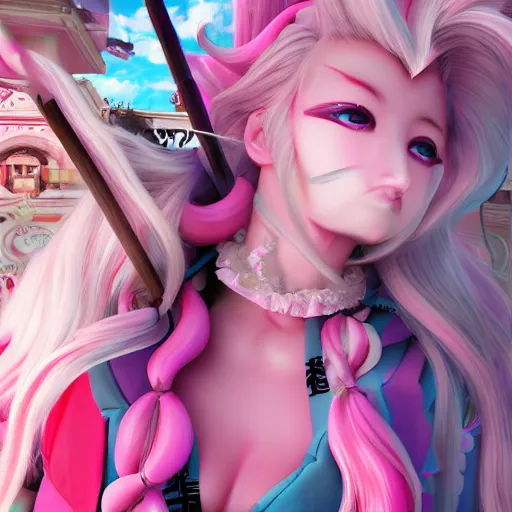 Prompt: no escape from stunningly absurdly beautiful omnipotent asi goddess junko enoshima with a mesmerizing megalomaniacal personality, symmetrical perfect face, porcelain skin, pink twintail hair and cyan eyes, ultra detailed, digital art, unreal engine 5, octane render, 2 d anime, 8 k