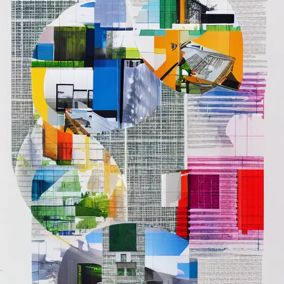 Prompt: “a colorful collage made by Richard Meier, design process, detailed scan, papier collé”