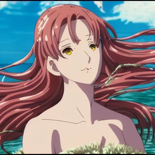 Image similar to the birth of venus in anime form, kyoto animation, cinematic, atmospheric