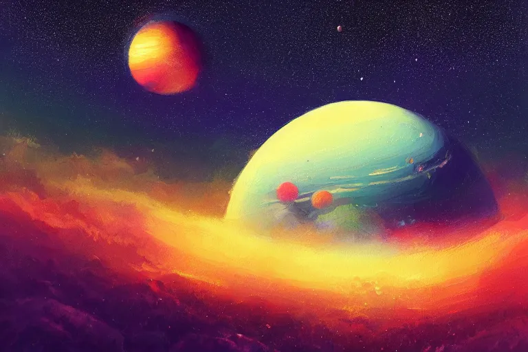 Image similar to a detailed painting of a marble like planet floating in space in a sea of colorful sea of stars, by alena aenami, petros afshar and greg rutkowski trending on artstation, deviantart, planet, clouds, earth, exoplanet, stars