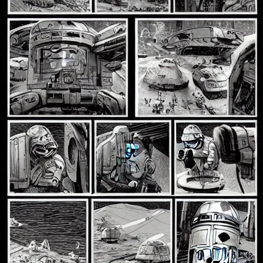 Prompt: highly detailed newspaper comics art style art of scenes from star wars fanart, detailed and intricate environment