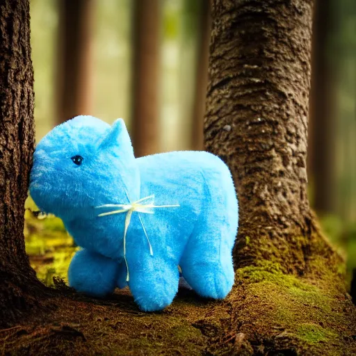 Prompt: blue'snappy gifts plush toy'in magical forest, gifts, dark atmosphere, high detail, soft lighting, 8 k