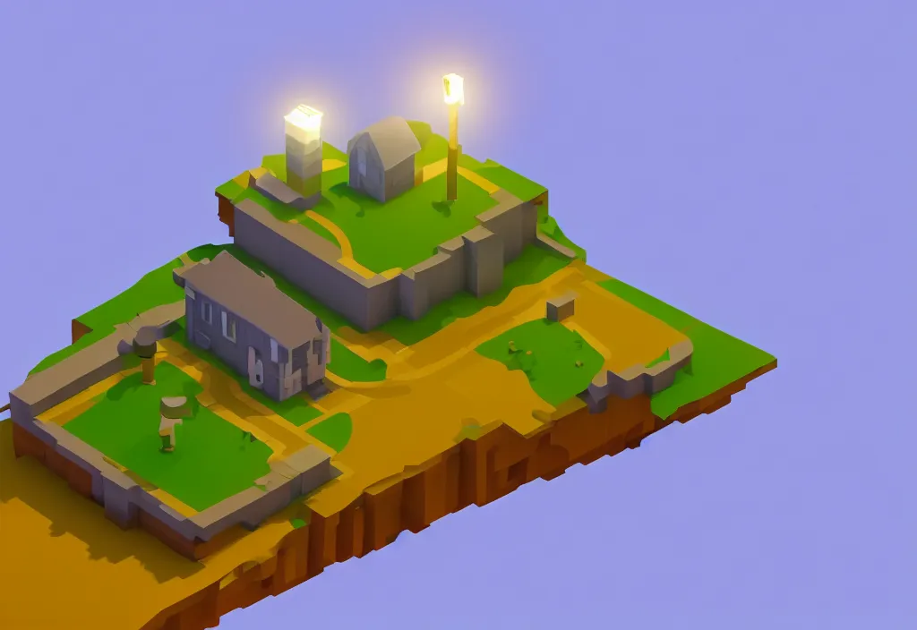 Prompt: isometric house on a mountain top magicavoxel cinematic lighting, 4k