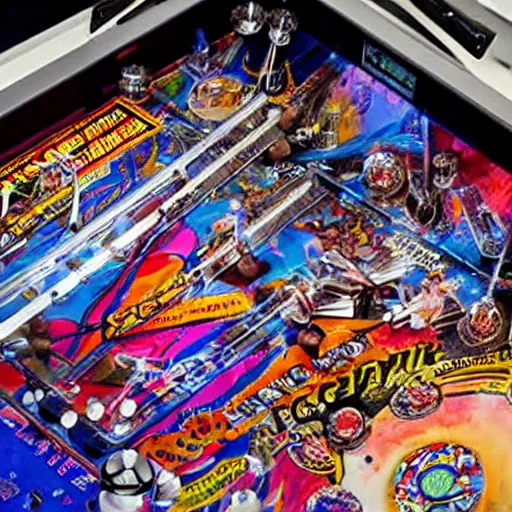 Prompt: photograph of a dmb themed pinball machine