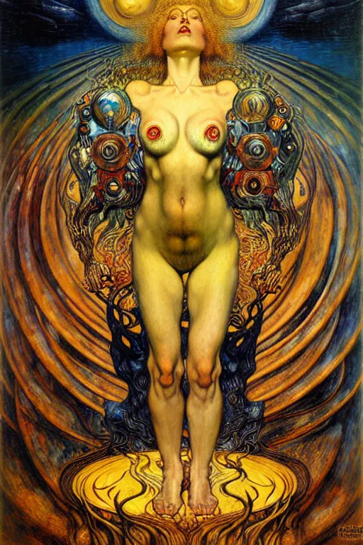 Image similar to Divine Chaos Engine by Karol Bak, Jean Delville, William Blake, Gustav Klimt, and Vincent Van Gogh, symbolist, visionary