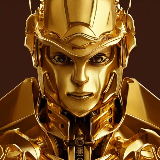 Image similar to studio portrait of lawful good gold man holy mecha paladin absurdly handsome, elegant, handsome man, ultrafine hyperrealistic detailed face illustration by kim jung gi, irakli nadar, intricate linework, sharp focus, bright colors, matte, octopath traveler, final fantasy, unreal engine highly rendered, global illumination, radiant light, intricate environment
