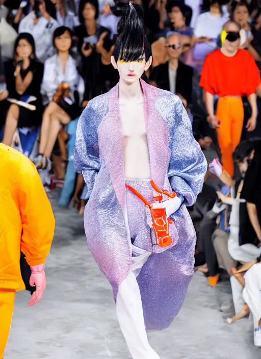 Prompt: hyperrealistic and heavy detailed balenciaga runway show of dragon ball z, leica sl 2 5 0 mm, vivid color, high quality, high textured, real life