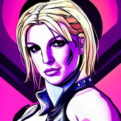 Prompt: britney spears portrait, borderlands, tales from the borderlands, the wolf among us, comic, cinematic lighting, studio quality, 8 k