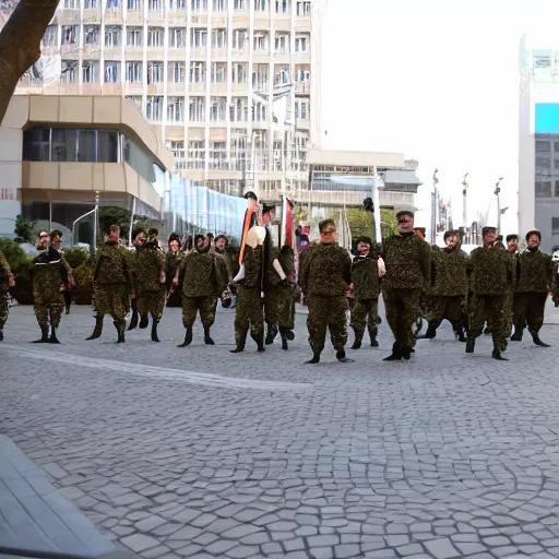 Image similar to army march in infinitia square in front of infinian de gowyernmentıa in government center during mother's day