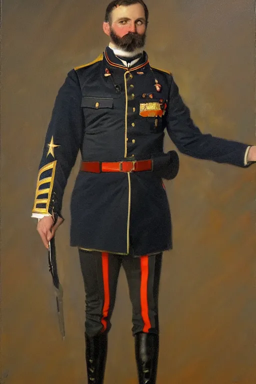 Image similar to full body portrait of the dictator of the oklahoma city thunder, 1 8 8 9, in full military garb, oil on canvas by william sidney mount, trending on artstation