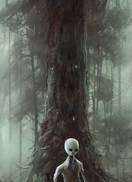 Image similar to a creepy portrait of slenderman. forest. night. character design by cory loftis, fenghua zhong, ryohei hase, ismail inceoglu and ruan jia. volumetric light, detailed, rendered in octane