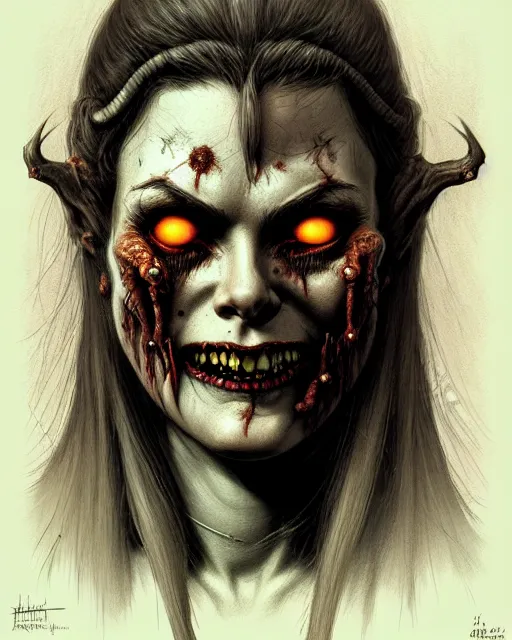 Image similar to brigitte from overwatch, character portrait, portrait, close up, concept art, intricate details, highly detailed, horror poster, horror, vintage horror art, realistic, terrifying, in the style of michael whelan, beksinski, and gustave dore