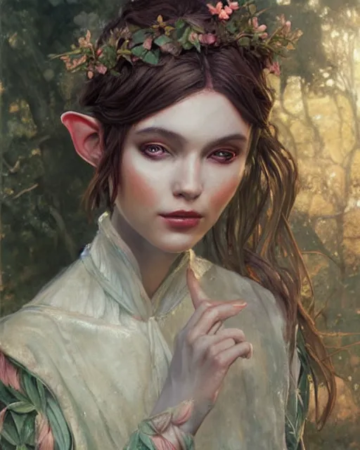 Image similar to a beautiful elf princess, oil painting, by Fernanda Suarez and and Edgar Maxence