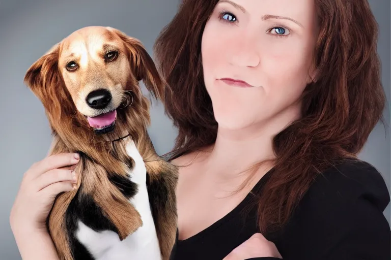 Prompt: realistic photo studio photoshop, woman with cocker dog face