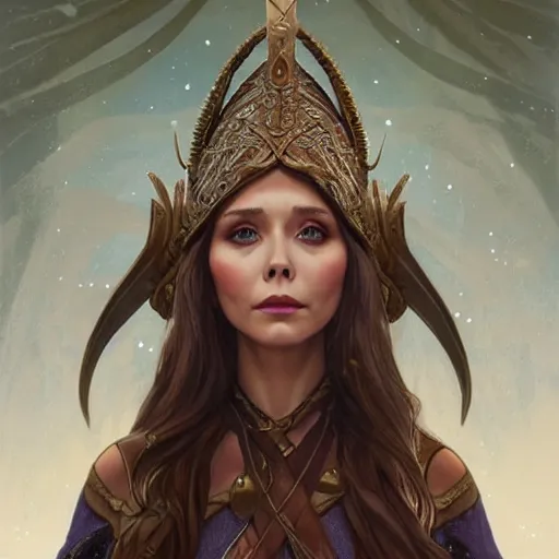 Image similar to Elizabeth Olsen as a elf archer, cute, fantasy, intricate, elegant, highly detailed, centered, digital painting, artstation, concept art, smooth, sharp focus, illustration, art by artgerm and H R Giger and alphonse mucha