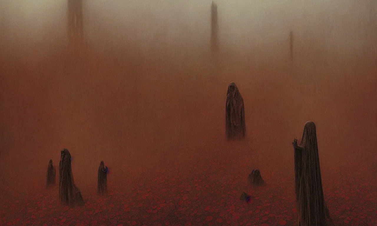Prompt: The forbidden pilgrimage. dark ritual. deep stunning colors. dark art by zdzislaw beksinski. 4k.