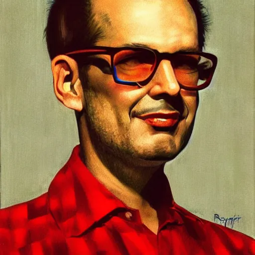 Image similar to “portrait of donald fagen as a 1950s disk jockey, by robert McGinnis”