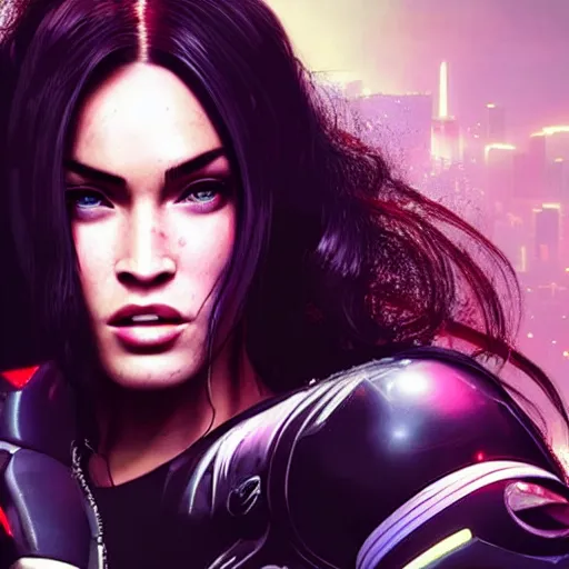 Image similar to Megan Fox portrait, Cyberpunk 2077 style