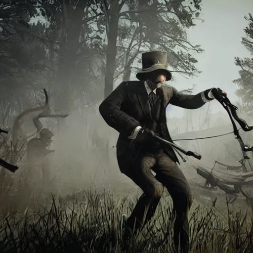 Prompt: vladimir putin running from zombies in hunt showdown