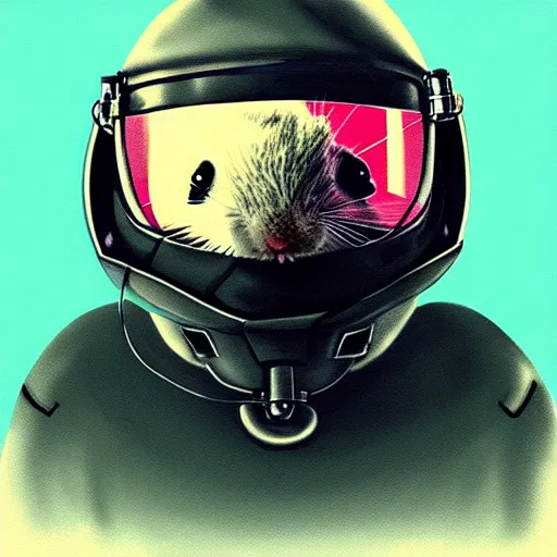 Prompt: “ hamster in a mech suit, helmet in hand, detailed portrait ”