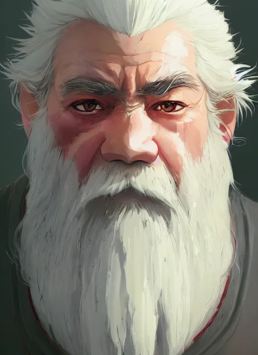 Prompt: calm dwarf with white hair, red iris, long beard, pale snow white skin, full body character portrait, colorful, highly detailed, digital art by studio ghibli and greg rutkowski and takehiko inoue