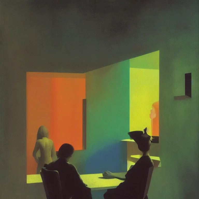 Prompt: portrait rainbow people, Edward Hopper and James Gilleard, Zdzislaw Beksinski, highly detailed