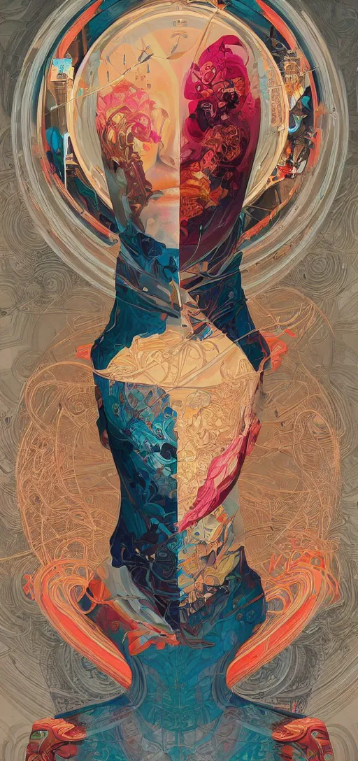 Prompt: tristan eaton, victo ngai, peter mohrbacher, artgerm portrait of a math fractal computer intelligence