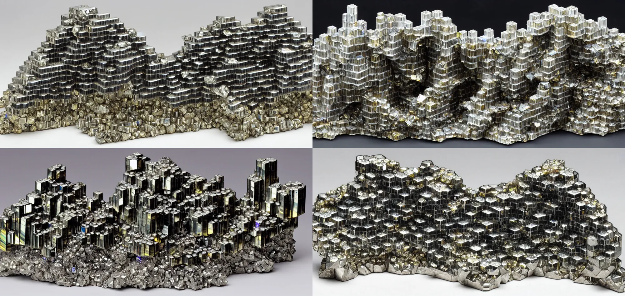 Image similar to crystal city made of bismuth and pyrite