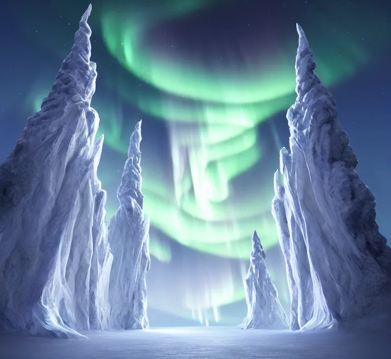 Prompt: a very detailed concept art of intricate and scandinavian white gates to aurora borealis infused with magic, dynamic lighting trending on artstation, symmetry, digital art, 4 k, hyper realistic, octane render, sharp focus