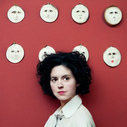 Prompt: portrait of a woman, short curly black hair, round face, still from a Wes Anderson Movie