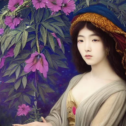 Prompt: An extremely beautiful pre-raphaelite ornate portrait of a very beautiful asian himbo, surreal, ultradetailed, intricate, elegant, digital art painting, concept art, smooth, sharp focus, magazine art cover illustration, regal, award winning picture, extremely detailed masterpiece, sense of awe, featured on Artstation, Artgerm, winning award piece, ethereal bubbles, Aetherpunk, low-key neon lightning, stormy weather, Exquisite floral details, 8K detail post-processing, matte, oil painting
