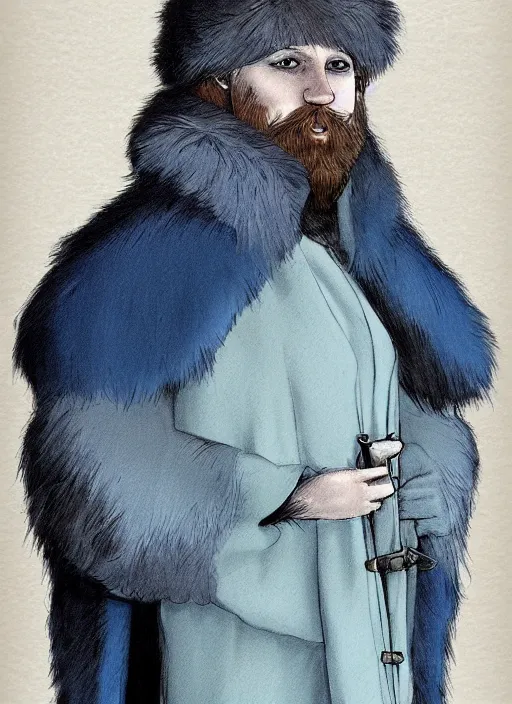 Prompt: portrait of a blue-skinned man wearing a medieval fur coat, illustration, fantasy, by Bowater, Charlie, trending on ArtStation, masterpiece