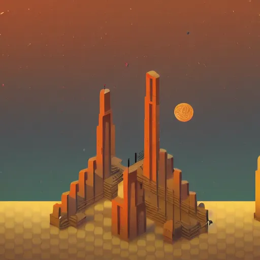 Prompt: Liminal space in outer space, in the style of Monument Valley