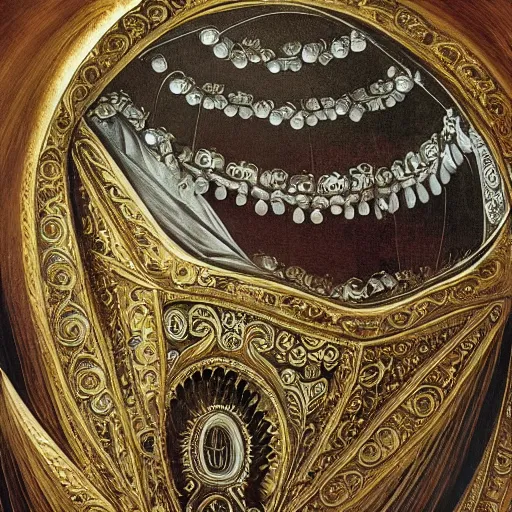 Image similar to detailed painting of a pod architecture, filigree ornaments, caravaggio