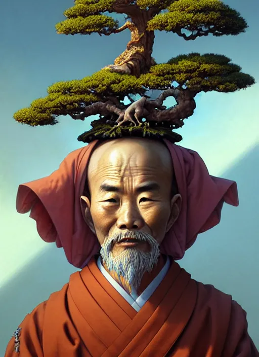Prompt: shinto monk with a bonsai growing out of his head, intricate, rim light, octane render, by jesper ejsing, james jean, justin gerard, tomasz alen kopera, cgsociety and fenghua zhong, highly detailed, art, cinematic lighting, very coherent, hyper realism, high detail, 8 k