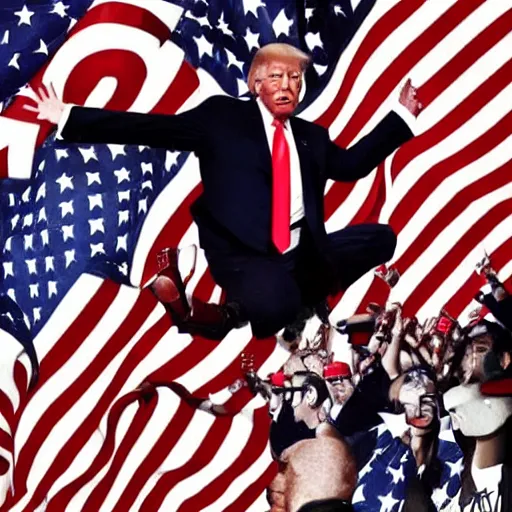Prompt: donald trump doing a backflip in the Die Lit album cover